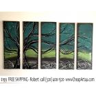 Image of 5 green tree paintings