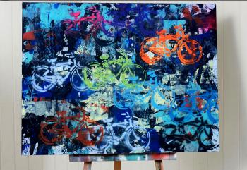 Image of 16x20 Bicycle Orange Neon Painting