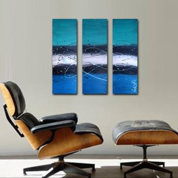 Image of 3 Blue Sky Aqua Oceans - Aqua Marine Ready to Hang Art Modern Abstract Paintings