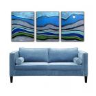 Image of 3 Mystic Blue Turquoise Desert Paintings FREE SHIPPING
