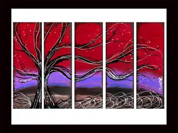 Image of Red Violet Sunset Tree Paintings
